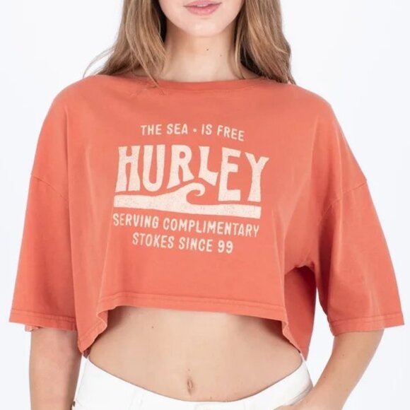 Hurley Cropped Boyfriend Tee The Sea is Free - Picture 1 of 7